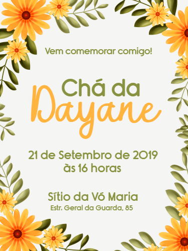 Convite Chá de Panela Floral com Girassóis para Editar Online Convite Chá de Panela Floral com Girassóis para Editar Online