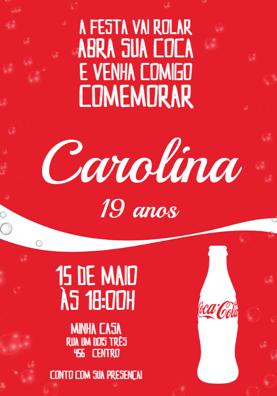 Convite de Aniversário Coca Cola para Editar e Personalizar Convite de Aniversário Coca Cola para Editar e Personalizar