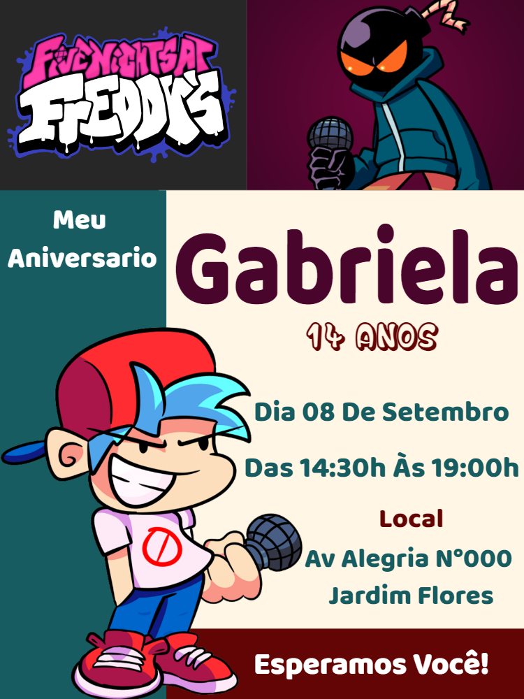 Convite Aniversário Friday Night Funkin e FNAF para Editar Convite Aniversário Friday Night Funkin e FNAF para Editar