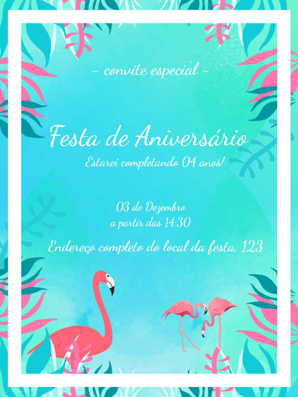 Convite de Aniversário Flamingo Tropical para Editar Online Convite de Aniversário Flamingo Tropical para Editar Online