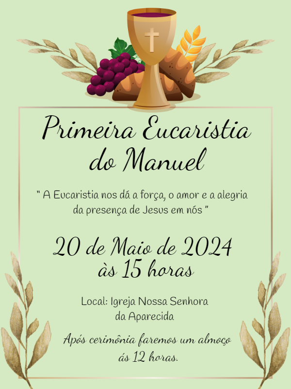 Convite Primeira Eucaristia com Cálice e Trigo para Editar Online Convite Primeira Eucaristia com Cálice e Trigo para Editar Online