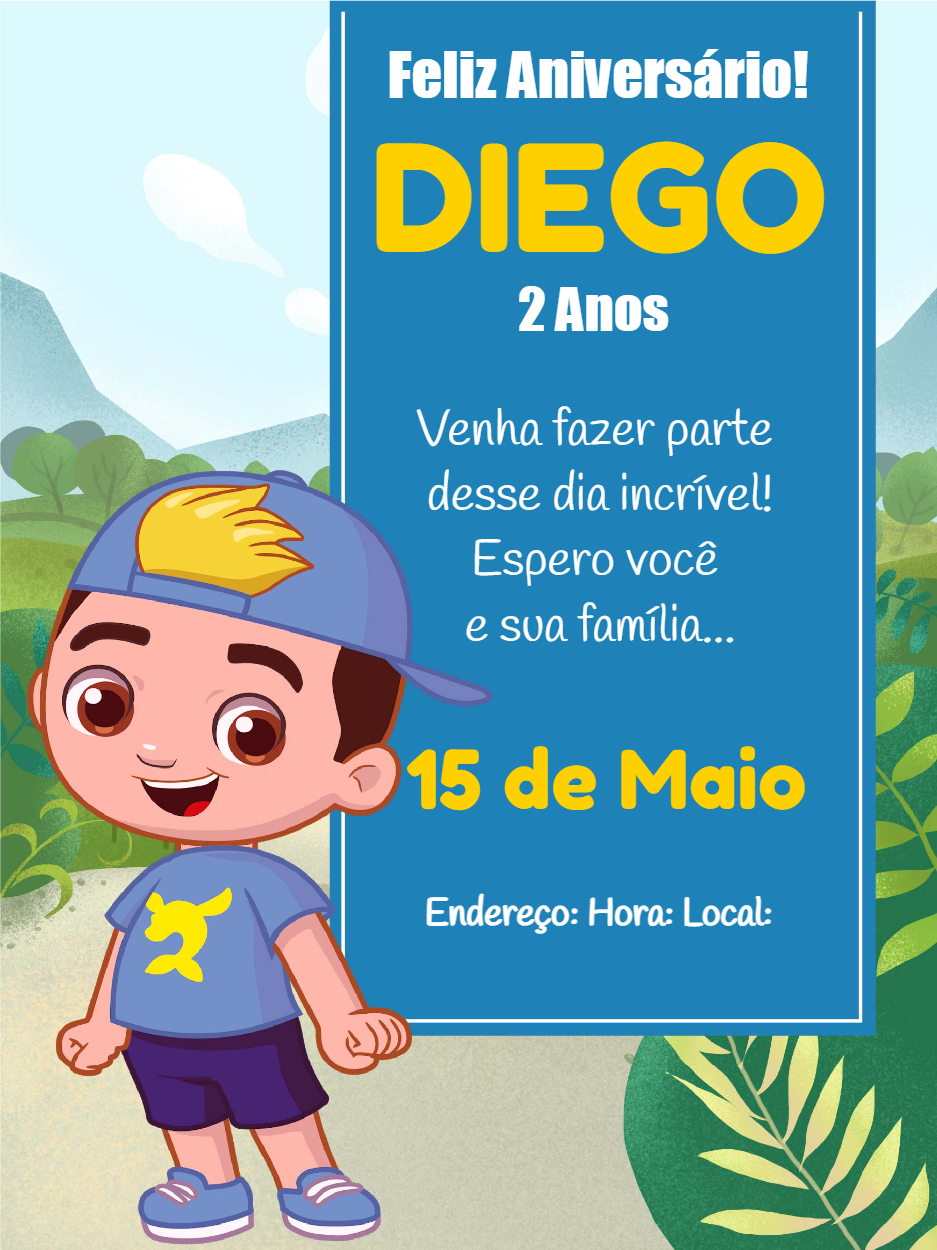 Convite Aniversário Menino Aventureiro para Editar Online