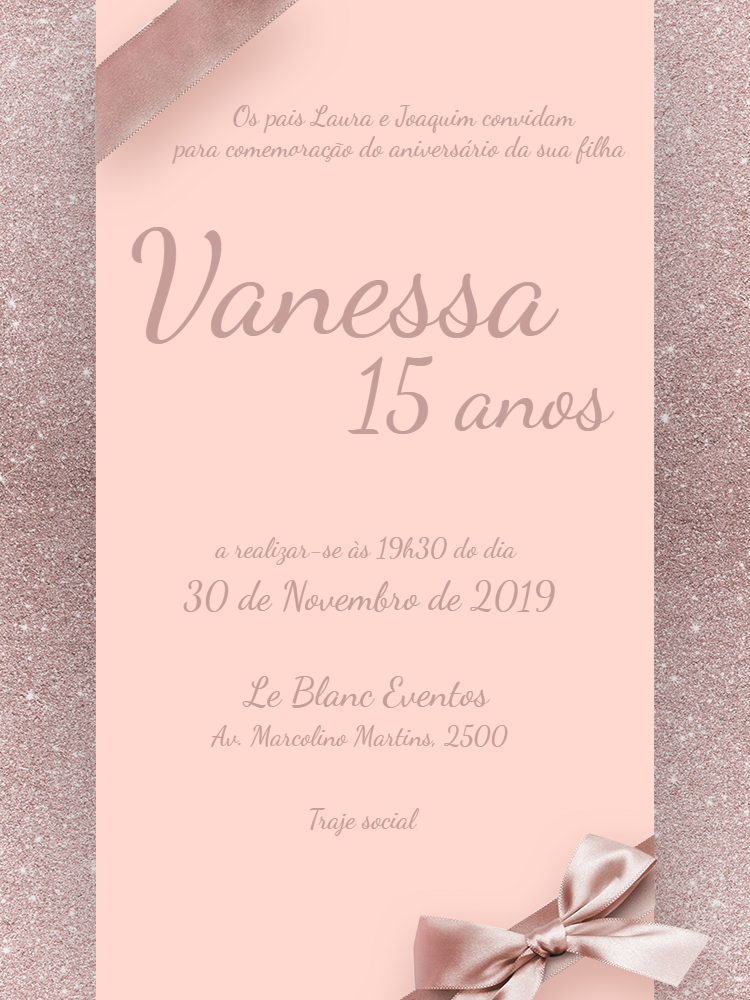 Convite de 15 Anos Rosa Glitter para Editar Online