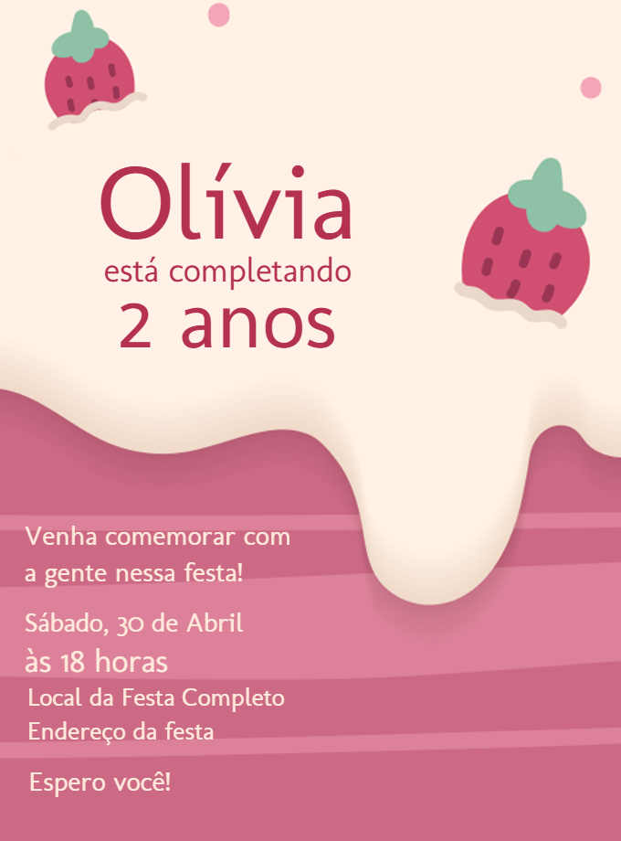Convite Aniversário Bolo de Morango para Editar Online Convite Aniversário Bolo de Morango para Editar Online