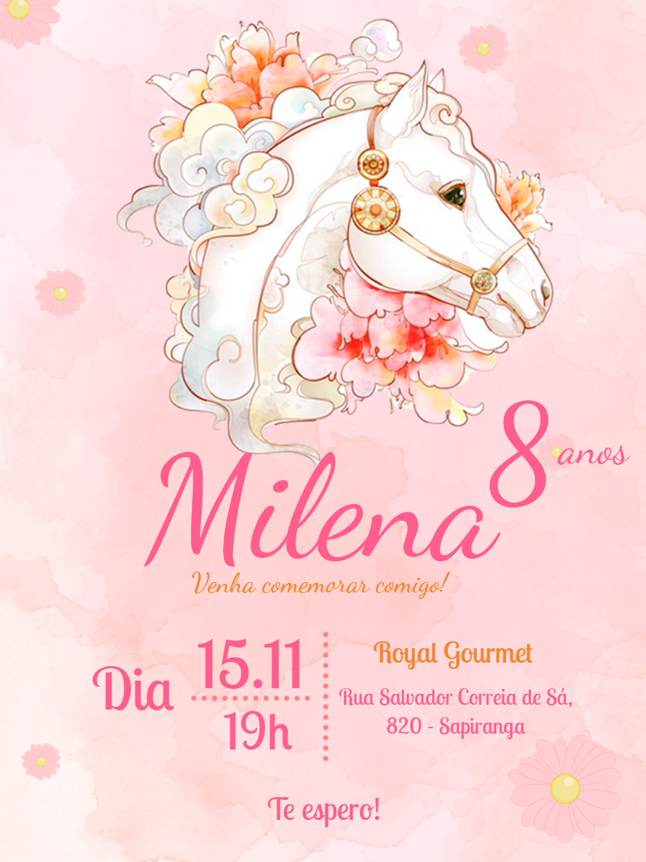 Convite Aniversário Cavalo Encantado Aquarela para Editar Convite Aniversário Cavalo Encantado Aquarela para Editar
