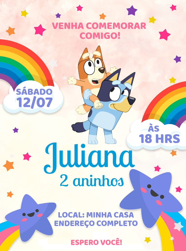 Convite de Aniversário Bluey e Bingo para Editar Online Convite de Aniversário Bluey e Bingo para Editar Online