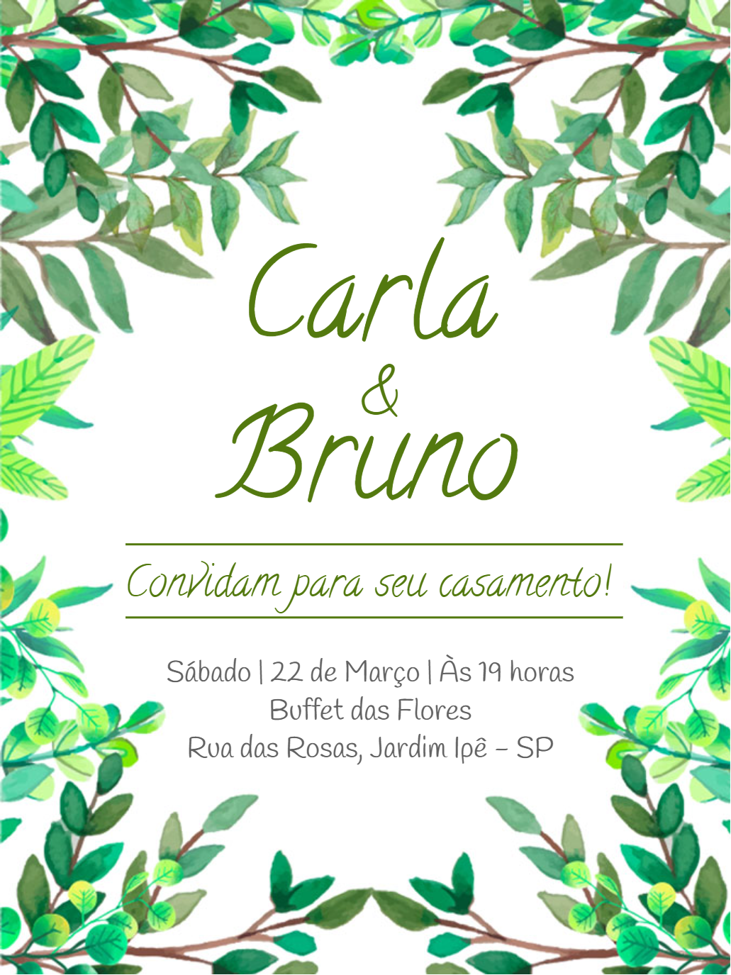 Convite de Casamento Folhagem Verde para Editar Online Convite de Casamento Folhagem Verde para Editar Online