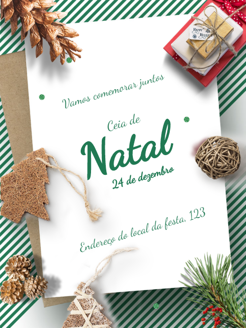 Convite de Ceia de Natal Rústico para Editar Online
