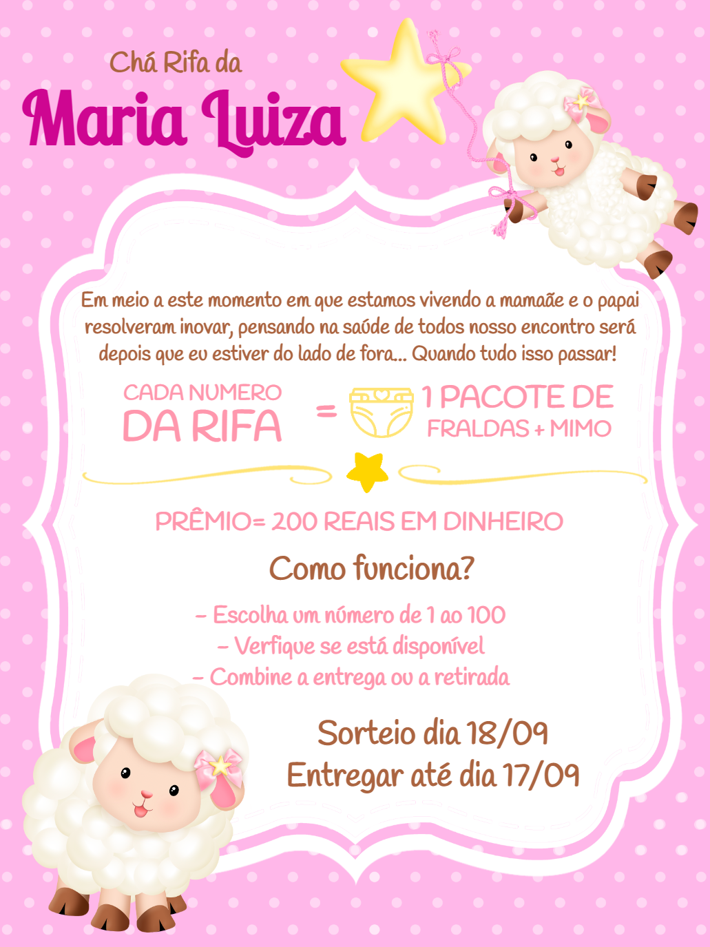 Convite Chá Rifa Ovelhinha Rosa para Editar Online Convite Chá Rifa Ovelhinha Rosa para Editar Online