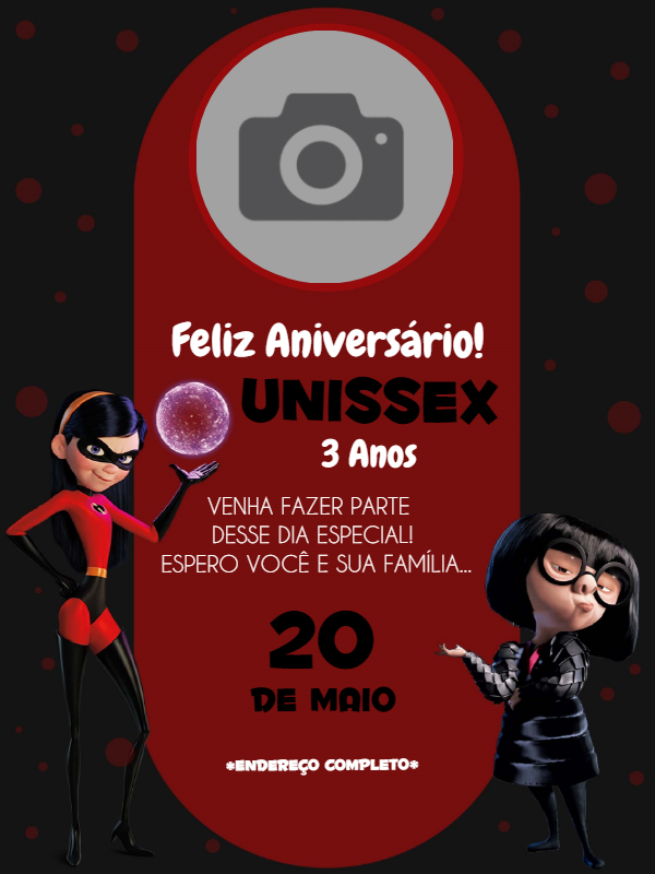 Convite Os Incríveis com Foto para Aniversário para Editar Convite Os Incríveis com Foto para Aniversário para Editar