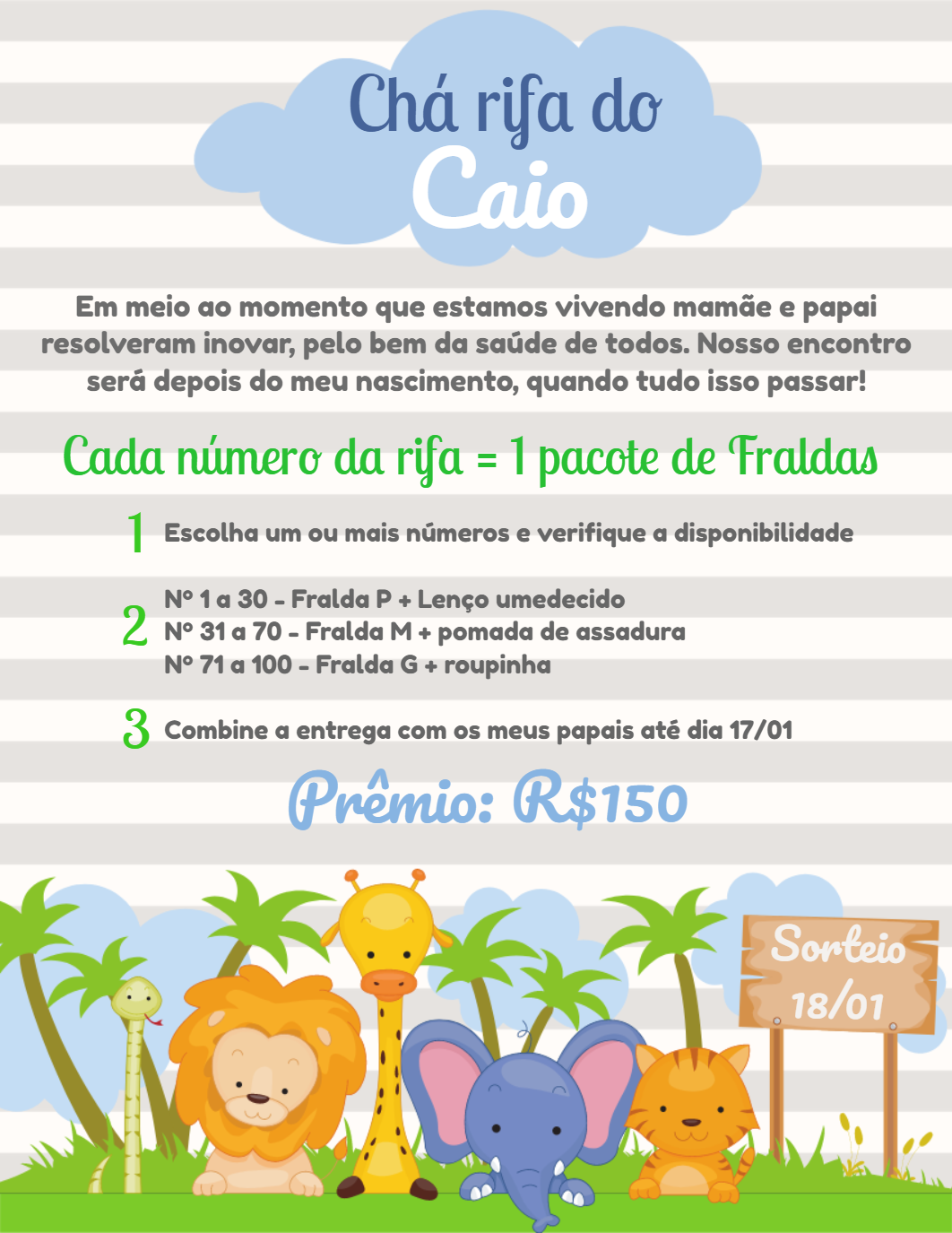 Convite Chá Rifa Safari com Animais para Editar Online Convite Chá Rifa Safari com Animais para Editar Online