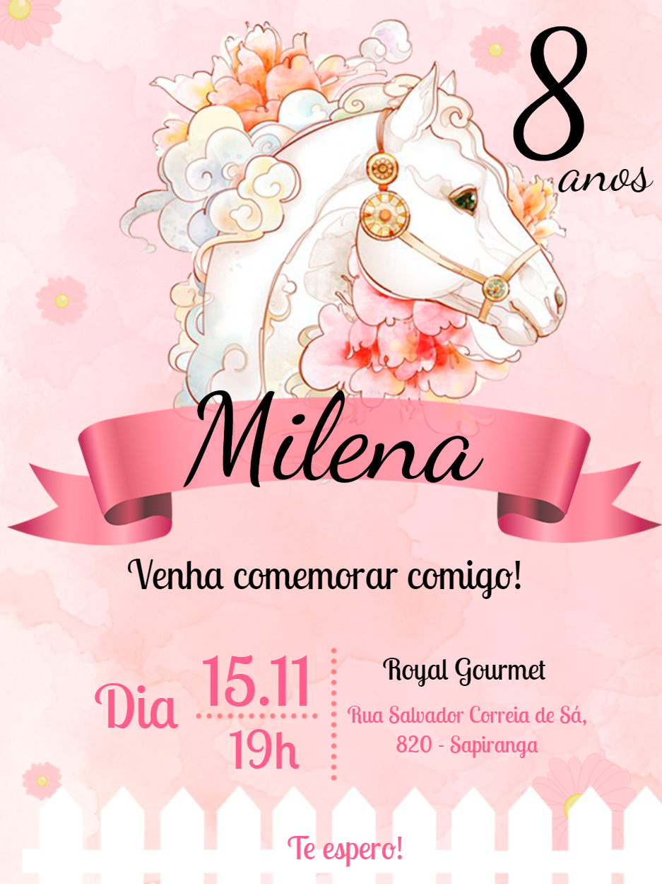 Convite de Aniversário Cavalo Delicado para Editar Online Convite de Aniversário Cavalo Delicado para Editar Online