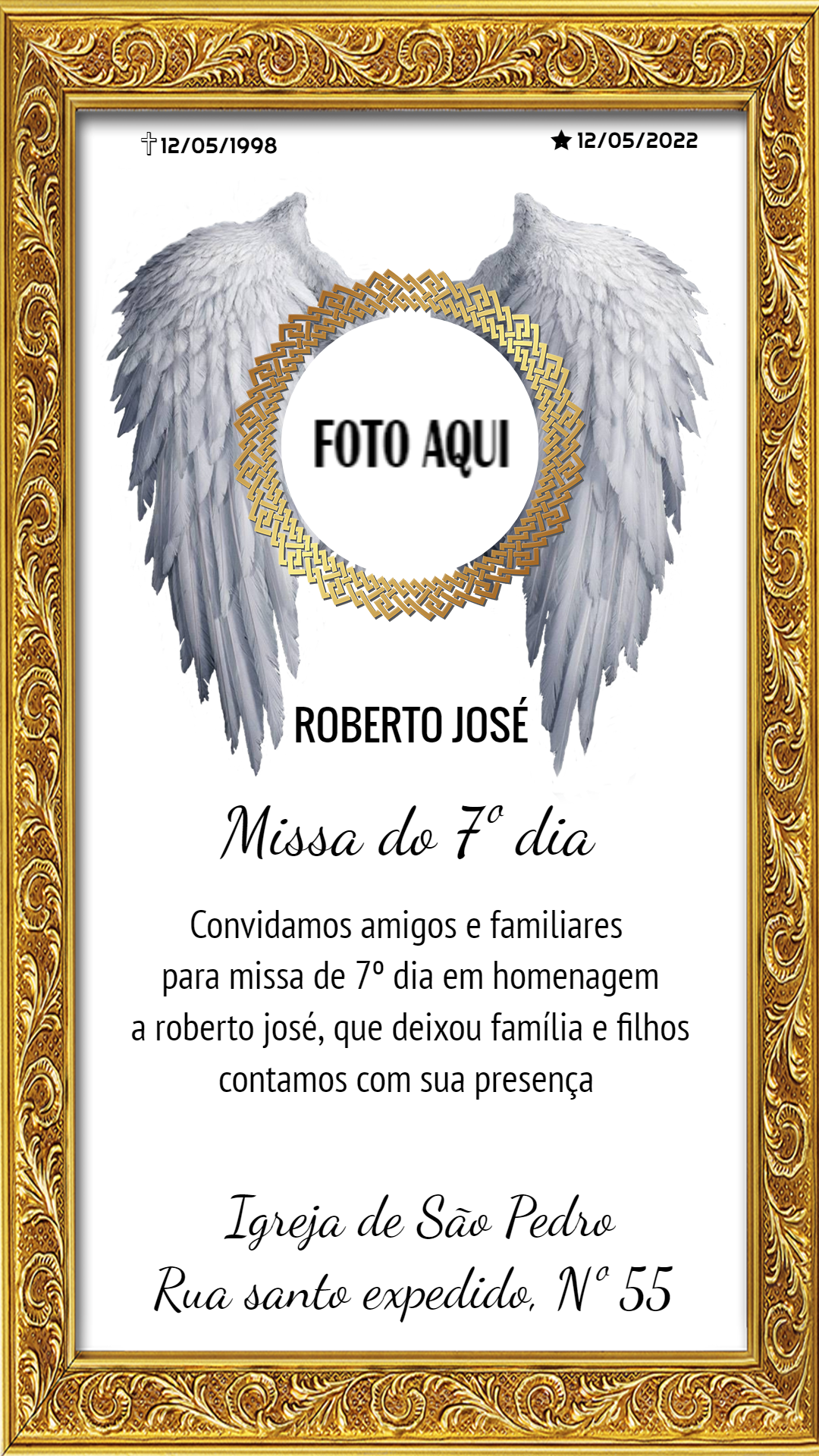 Convite Missa de 7º Dia com Asas de Anjo para Editar Online Convite Missa de 7º Dia com Asas de Anjo para Editar Online