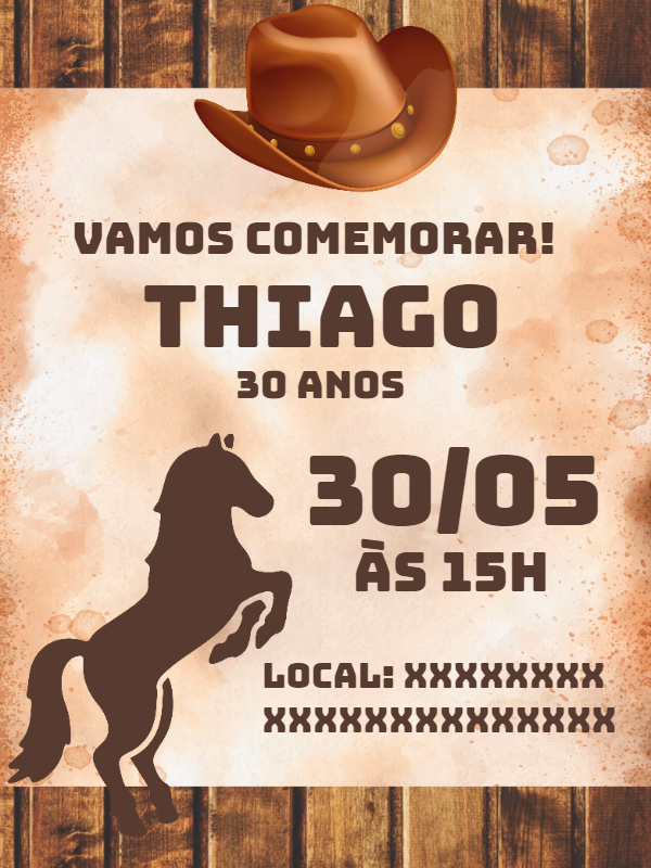Convite Aniversário Country Cowboy para Editar Online Convite Aniversário Country Cowboy para Editar Online
