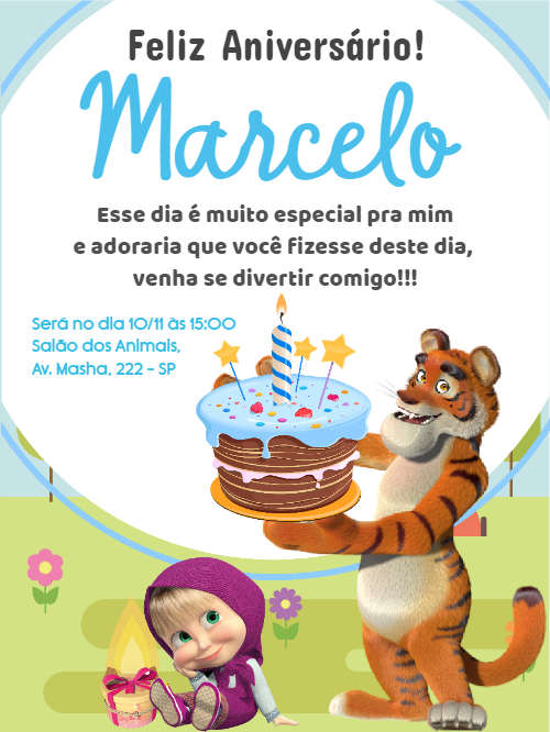 Convite de Aniversário Masha e o Urso para Editar Online Convite de Aniversário Masha e o Urso para Editar Online