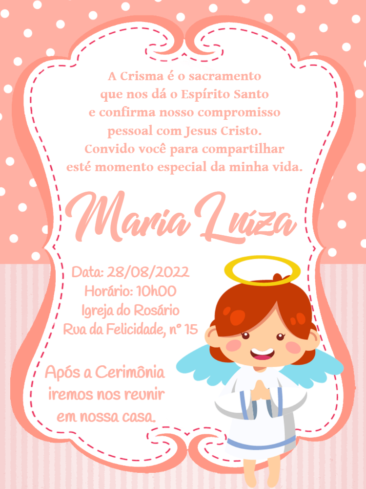 Convite de Crisma Anjinha Rosa para Editar Online Convite de Crisma Anjinha Rosa para Editar Online