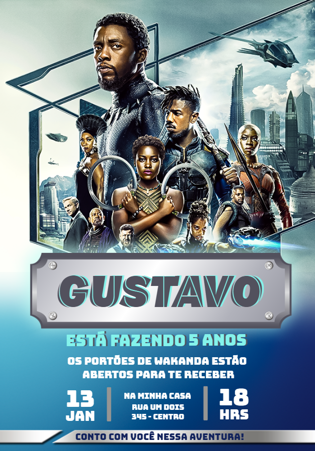 Convite Aniversário Pantera Negra Wakanda para Editar Online Convite Aniversário Pantera Negra Wakanda para Editar Online