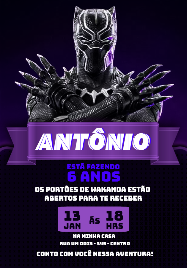 Convite Aniversário Pantera Negra Wakanda para Editar Online Convite Aniversário Pantera Negra Wakanda para Editar Online