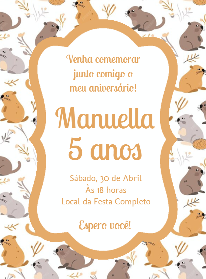 Convite Aniversário Capivara Fofa para Editar Online Convite Aniversário Capivara Fofa para Editar Online