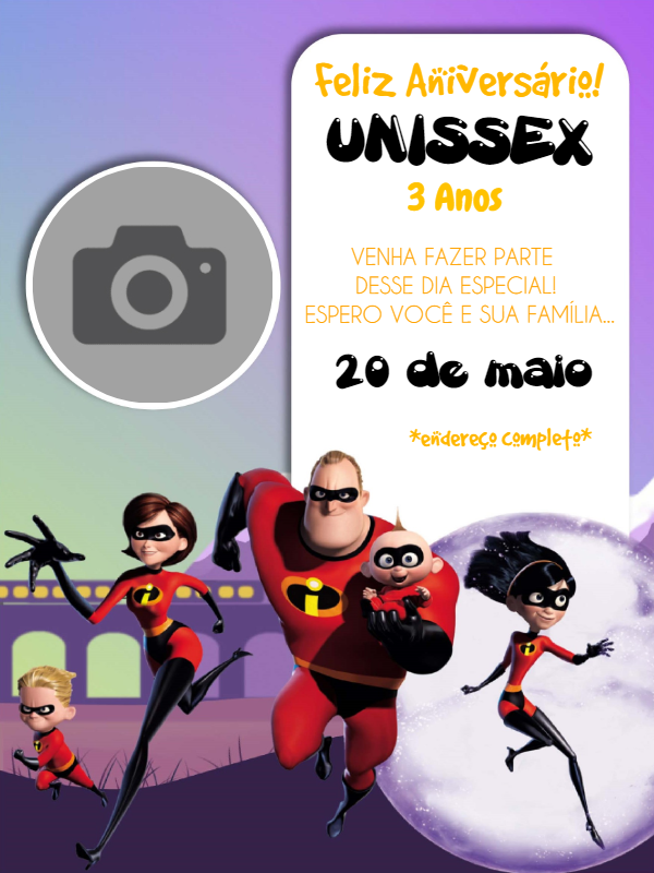 Convite de Aniversário Os Incríveis com Foto para Editar Convite de Aniversário Os Incríveis com Foto para Editar