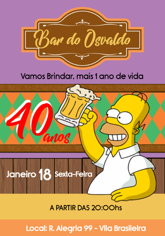 Convite Aniversário Bar do Homer Simpsons para Editar Online Convite Aniversário Bar do Homer Simpsons para Editar Online