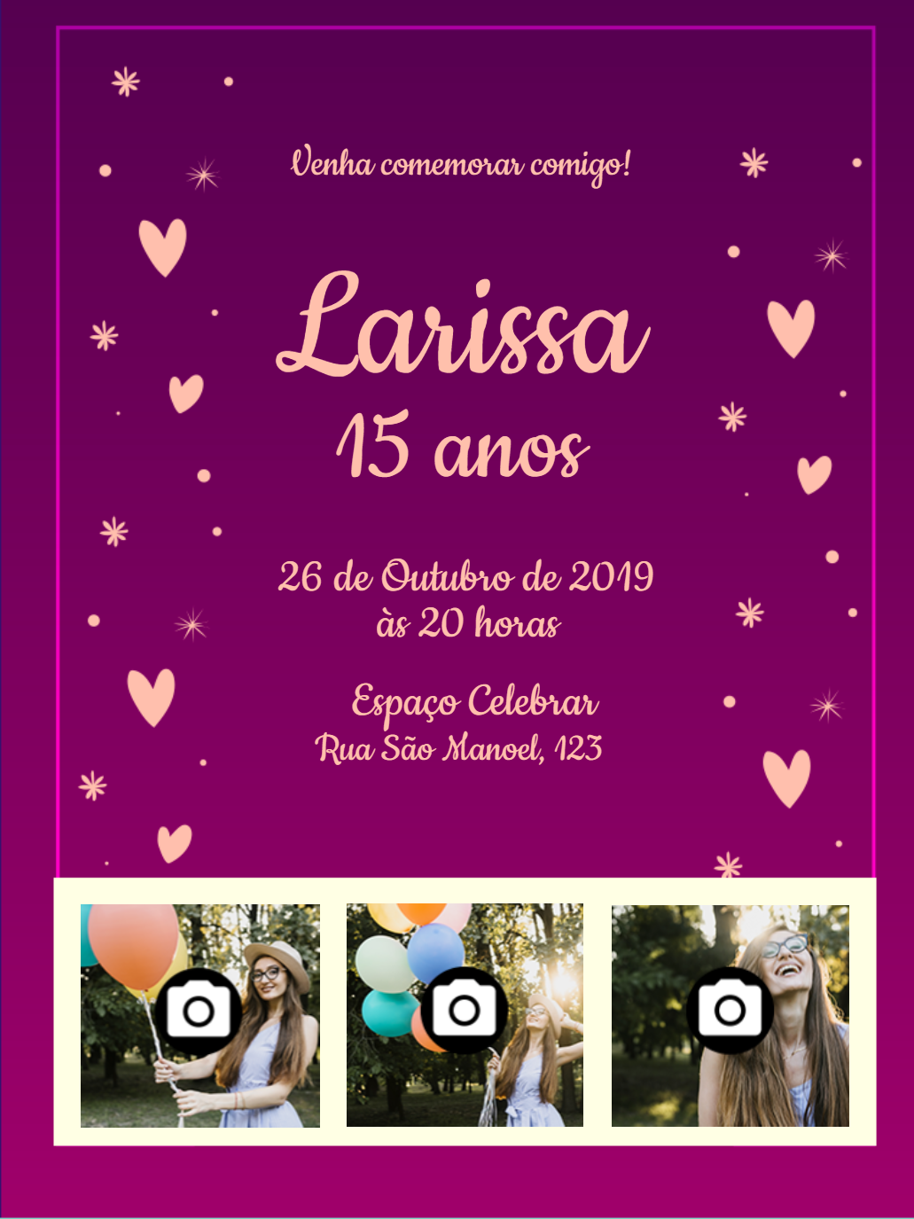 Convite de 15 Anos com Foto para Editar Online