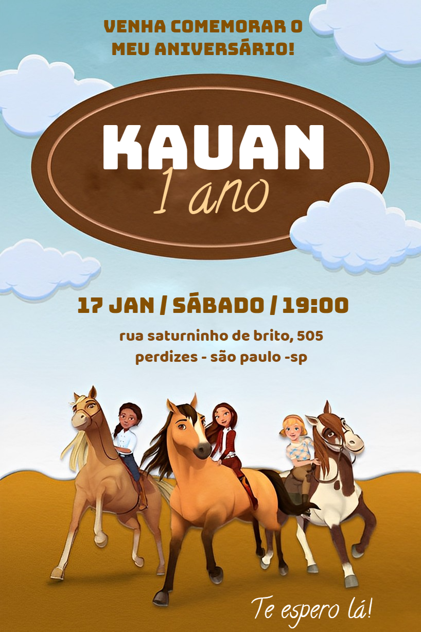 Convite de Aniversário Spirit com Personagens para Editar Online Convite de Aniversário Spirit com Personagens para Editar Online