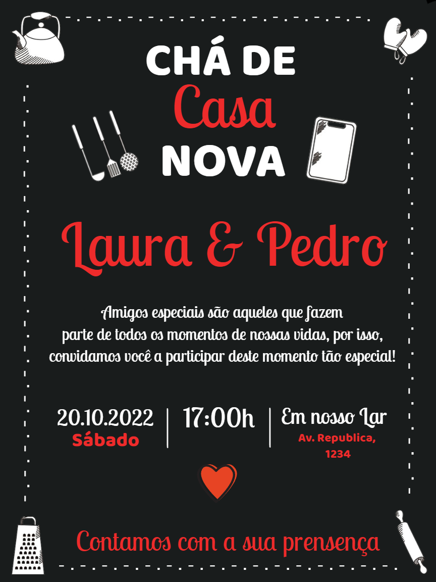 Convite Chá de Casa Nova Estilo Lousa para Editar Online