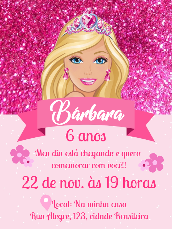 Convite de Aniversário Barbie Princesa para Editar Online Convite de Aniversário Barbie Princesa para Editar Online