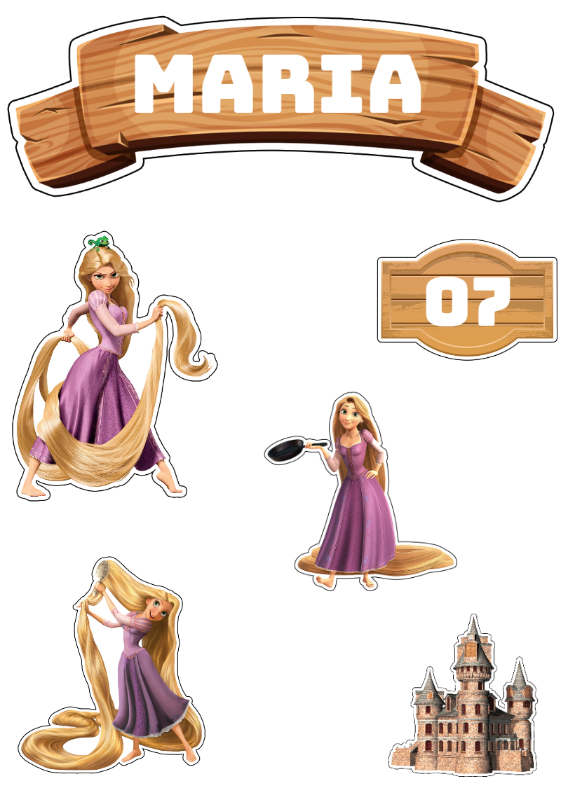 Topo de Bolo Rapunzel com Personagens para Editar Online Topo de Bolo Rapunzel com Personagens para Editar Online