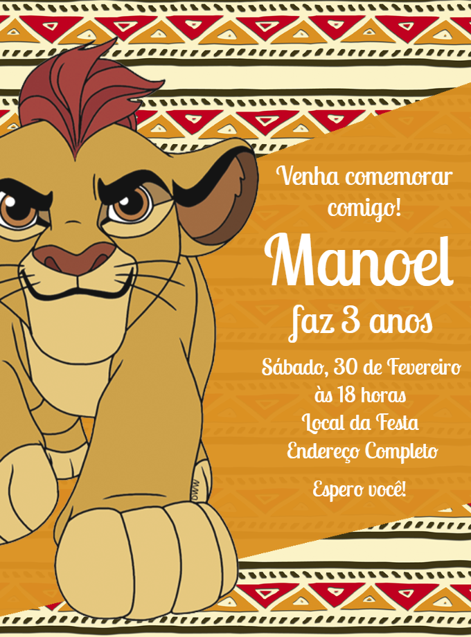 Convite de Aniversário Guarda do Leão para Editar Online Convite de Aniversário Guarda do Leão para Editar Online