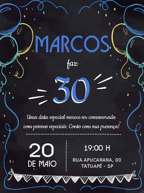 Convite de Aniversário Masculino Estilo Lousa para Editar Convite de Aniversário Masculino Estilo Lousa para Editar