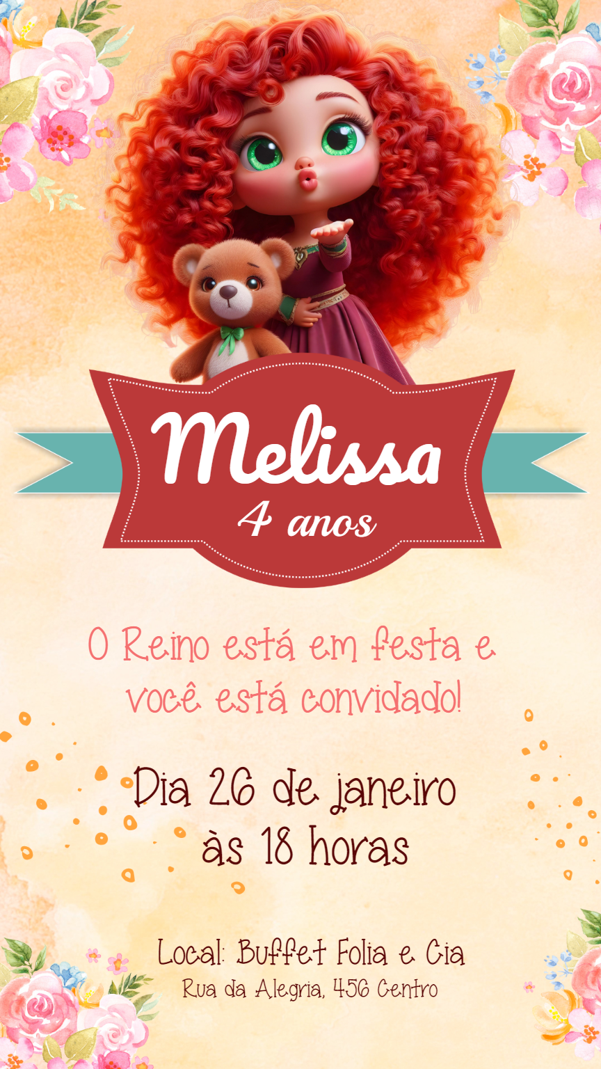 Convite Aniversário Princesa Valente Editável Online Convite Aniversário Princesa Valente Editável Online