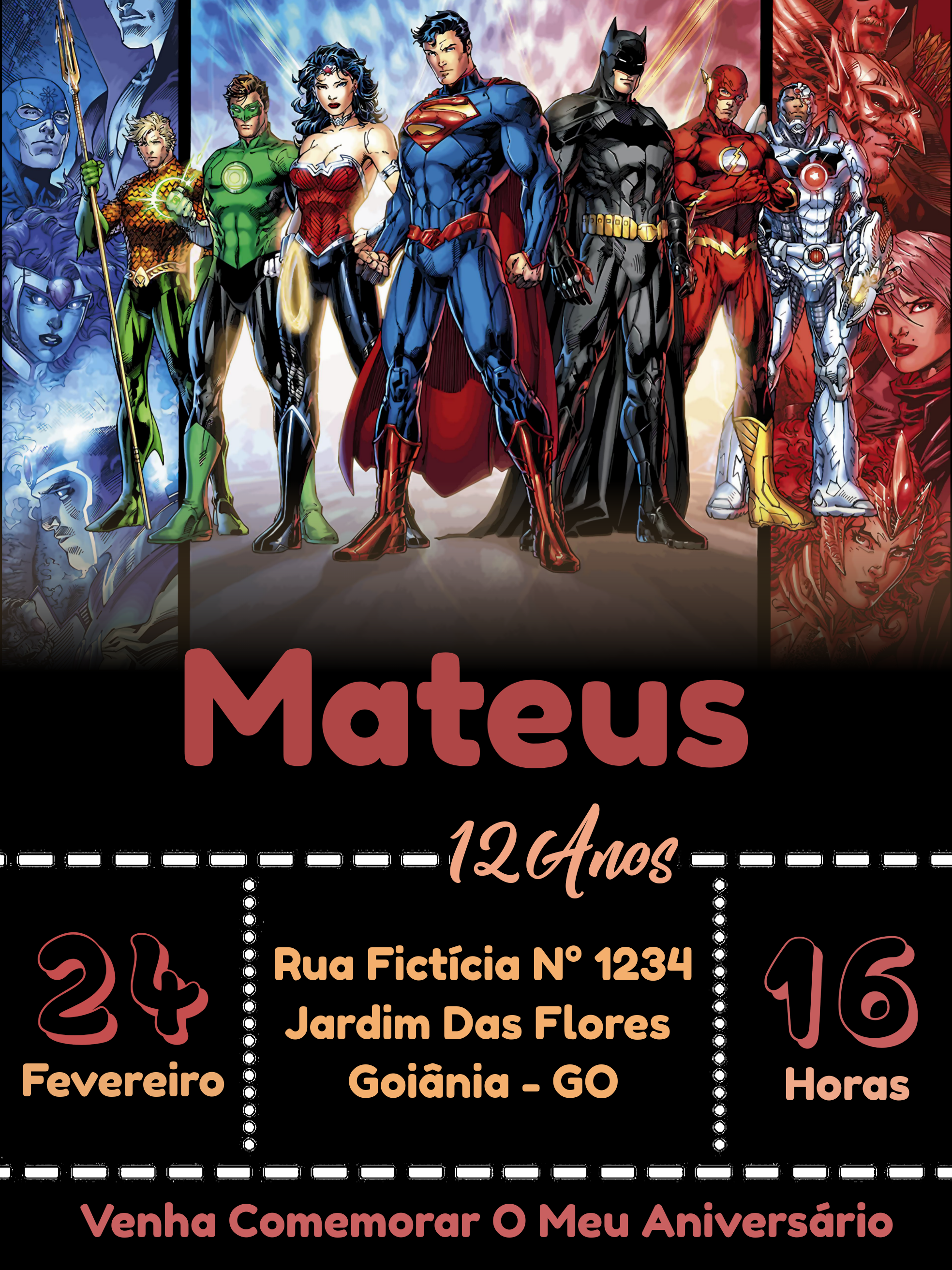 Convite Aniversário Liga da Justiça para Editar Online Convite Aniversário Liga da Justiça para Editar Online