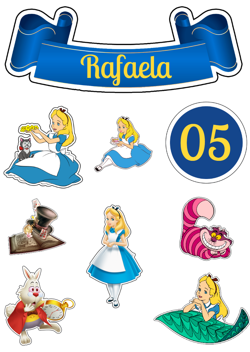 Topo de Bolo Alice no País das Maravilhas para Editar Online Topo de Bolo Alice no País das Maravilhas para Editar Online