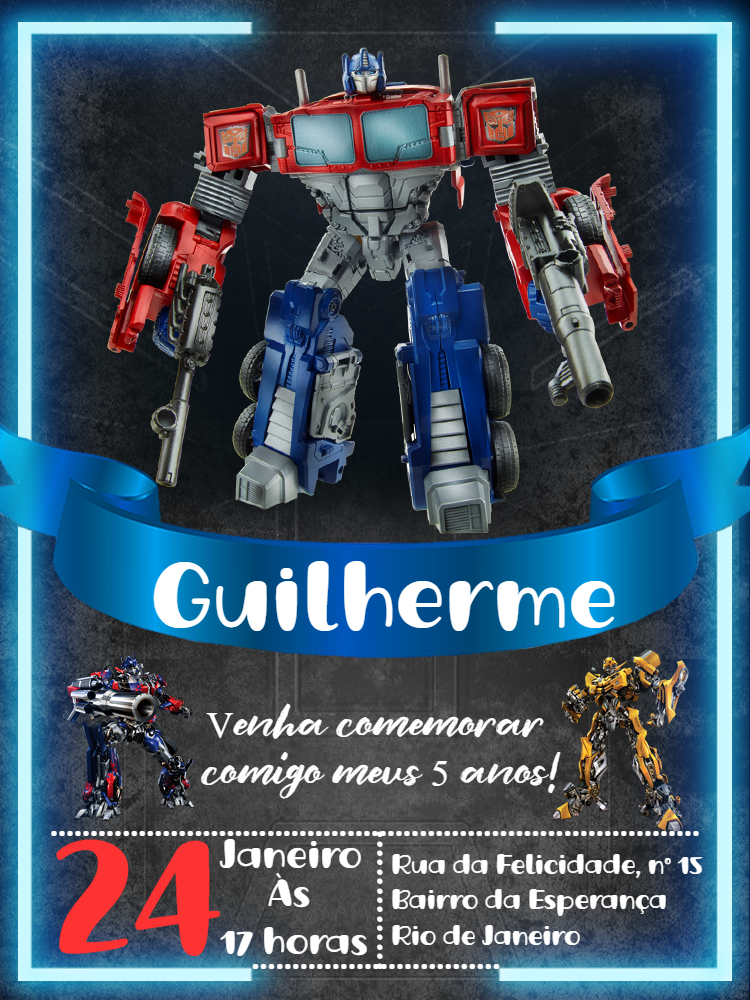 Convite de Aniversário Transformers para Editar Online Convite de Aniversário Transformers para Editar Online