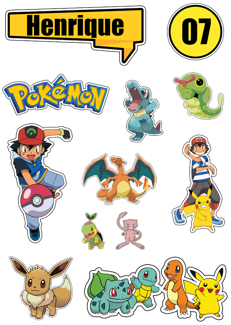 Topo de Bolo Pokémon com Personagens para Editar Online Topo de Bolo Pokémon com Personagens para Editar Online