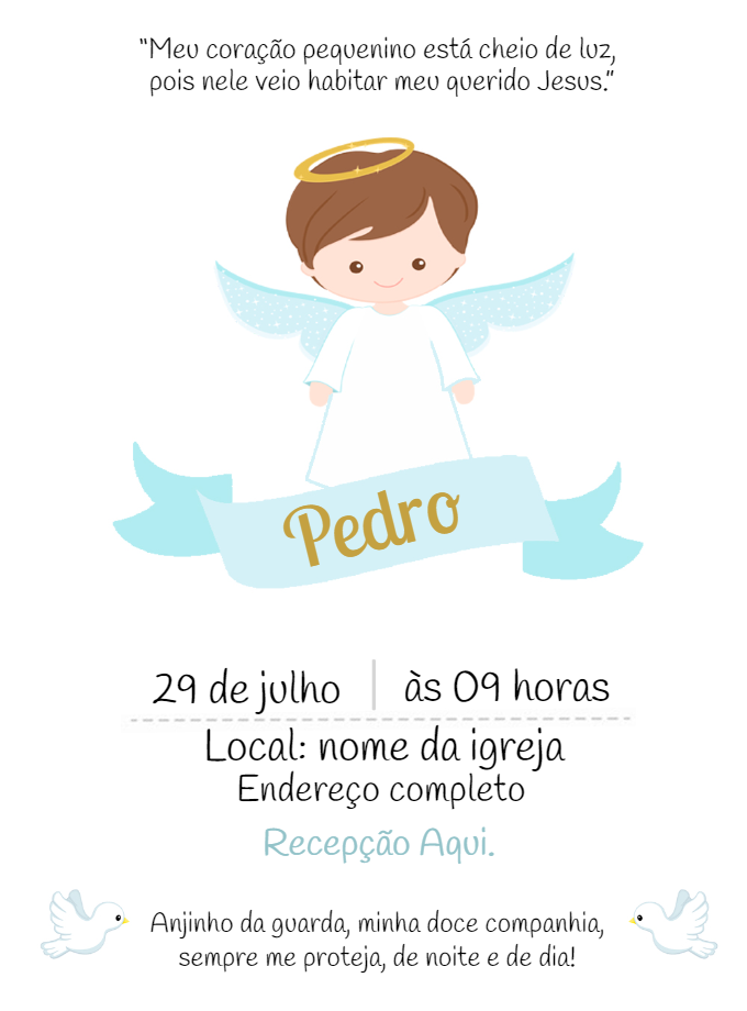 Convite de Batizado Anjo Menino para Editar Online Convite de Batizado Anjo Menino para Editar Online