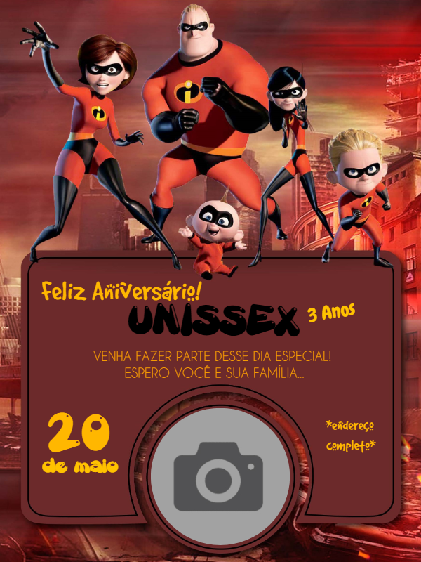 Convite de Aniversário Os Incríveis com Foto para Editar Online Convite de Aniversário Os Incríveis com Foto para Editar Online