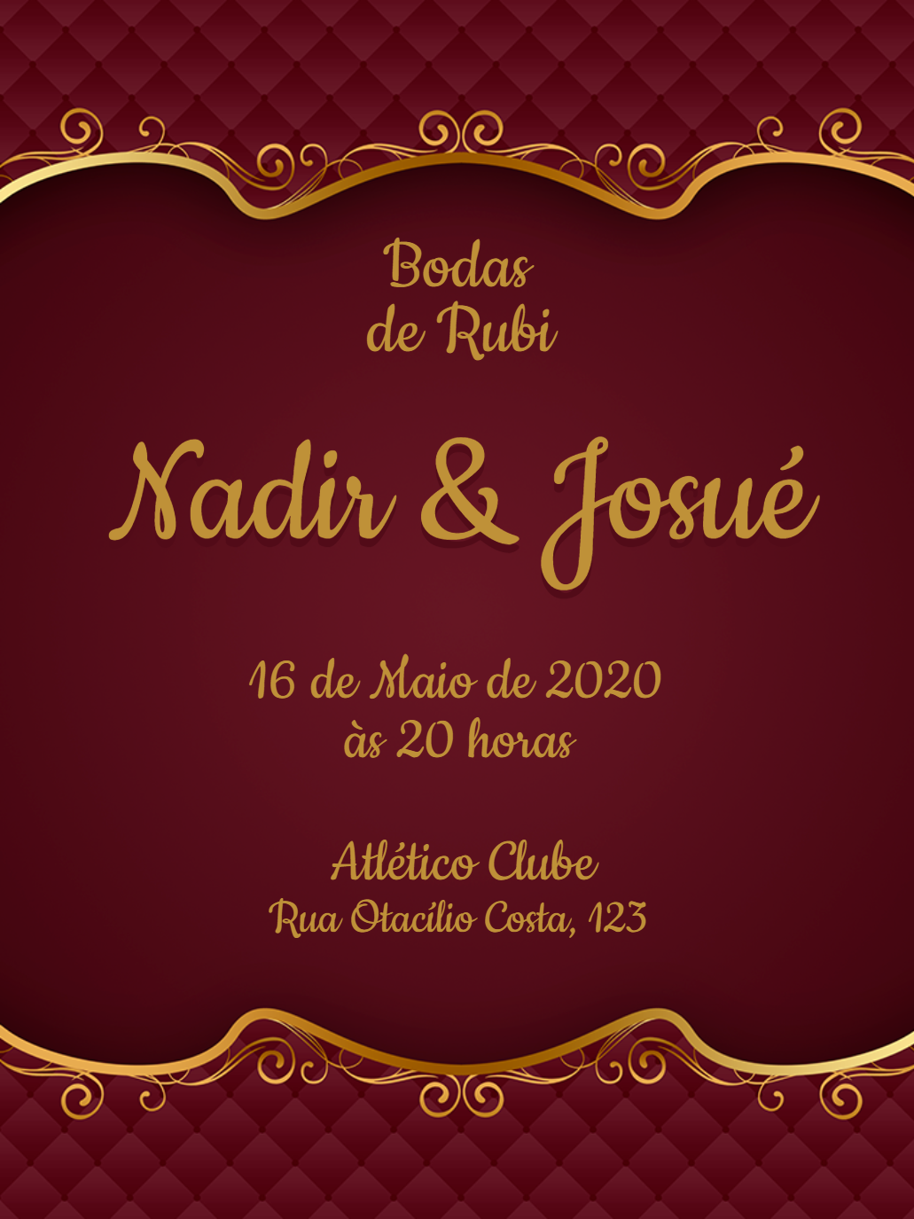 Convite Bodas de Rubi Clássico para Editar Online Convite Bodas de Rubi Clássico para Editar Online