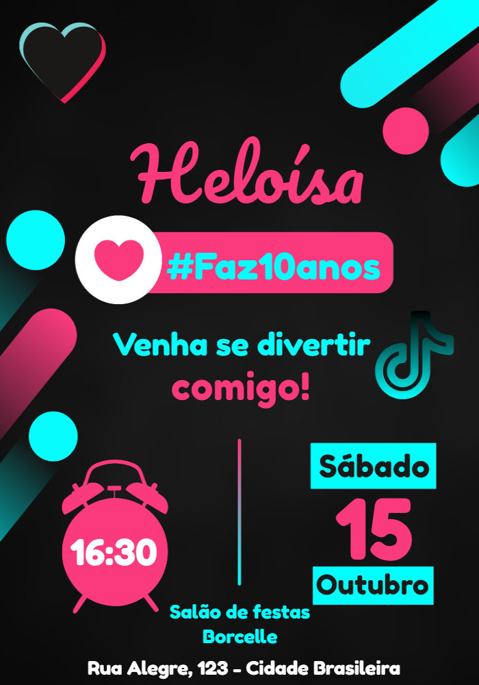 Convite de Aniversário TikTok Estilo Rede Social para Editar Convite de Aniversário TikTok Estilo Rede Social para Editar