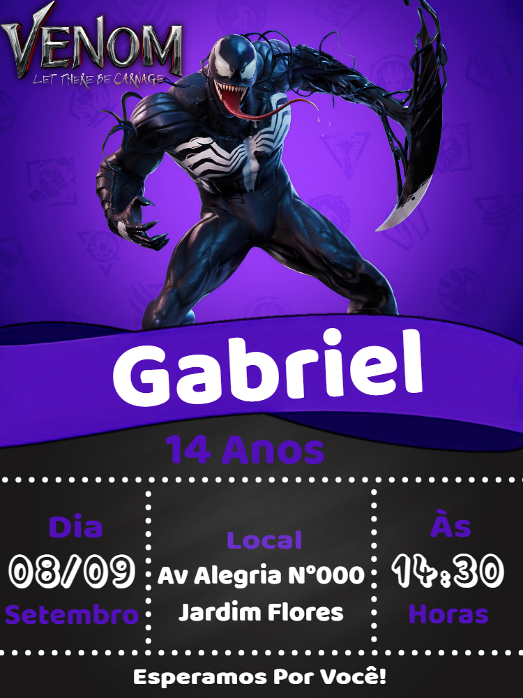 Convite de Aniversário Venom Editável para Personalizar Online Convite de Aniversário Venom Editável para Personalizar Online