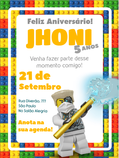 Convite de Aniversário Lego Ninjago para Editar e Imprimir Convite de Aniversário Lego Ninjago para Editar e Imprimir
