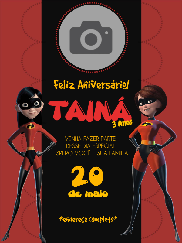 Convite de Aniversário Os Incríveis com Foto para Editar Convite de Aniversário Os Incríveis com Foto para Editar