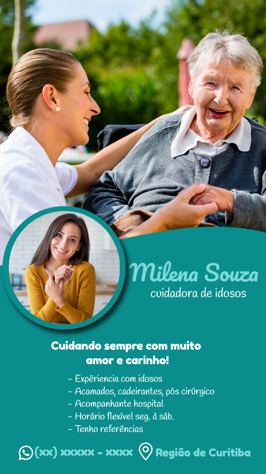 Cartão de Visita Cuidador de Idosos com Foto para Editar Cartão de Visita Cuidador de Idosos com Foto para Editar