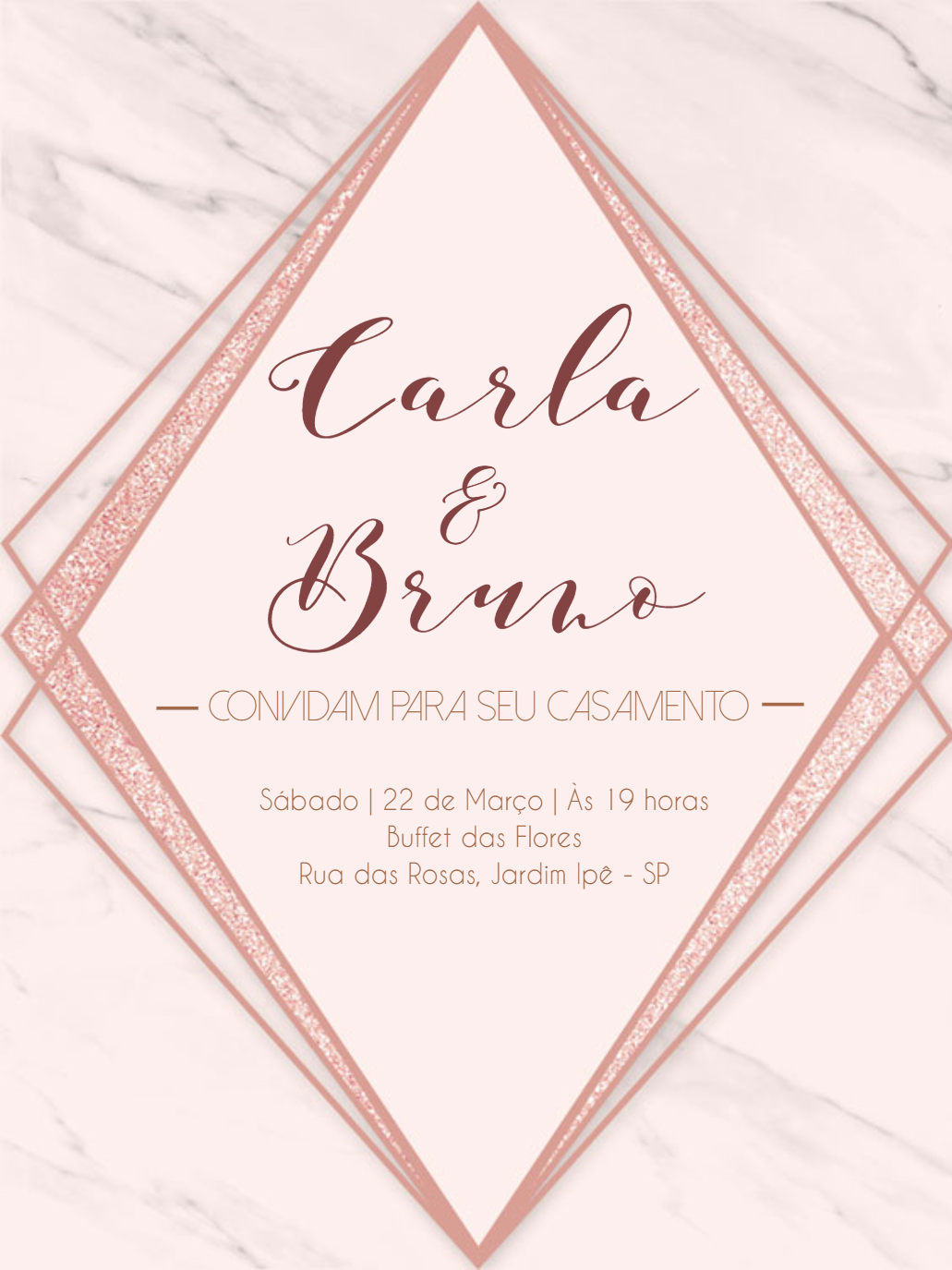 Convite de Casamento Rosê Gold Marmorizado para Editar Online Convite de Casamento Rosê Gold Marmorizado para Editar Online