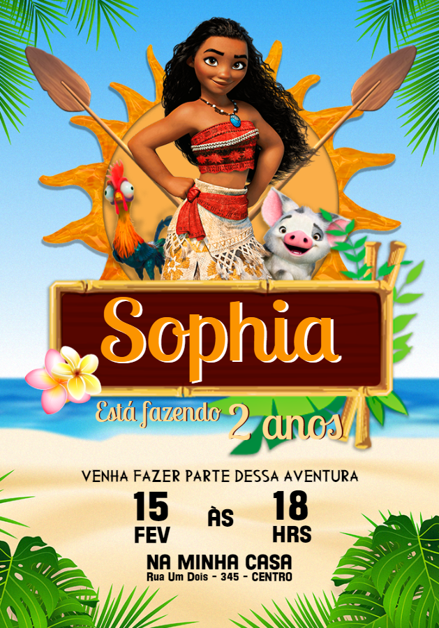 Convite de Aniversário Moana para Editar e Imprimir Convite de Aniversário Moana para Editar e Imprimir