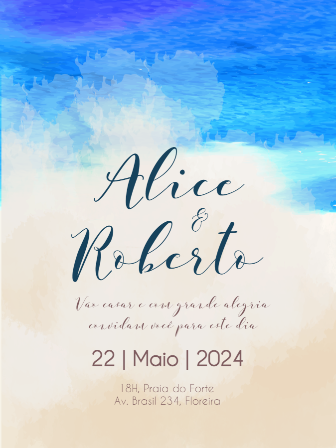 Convite de Casamento na Praia Aquarela para Editar Online Convite de Casamento na Praia Aquarela para Editar Online