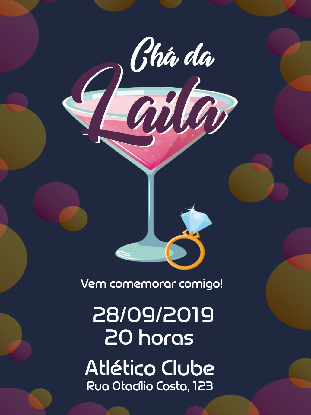 Convite de Chá Bar com Taça e Anel para Editar Online Convite de Chá Bar com Taça e Anel para Editar Online