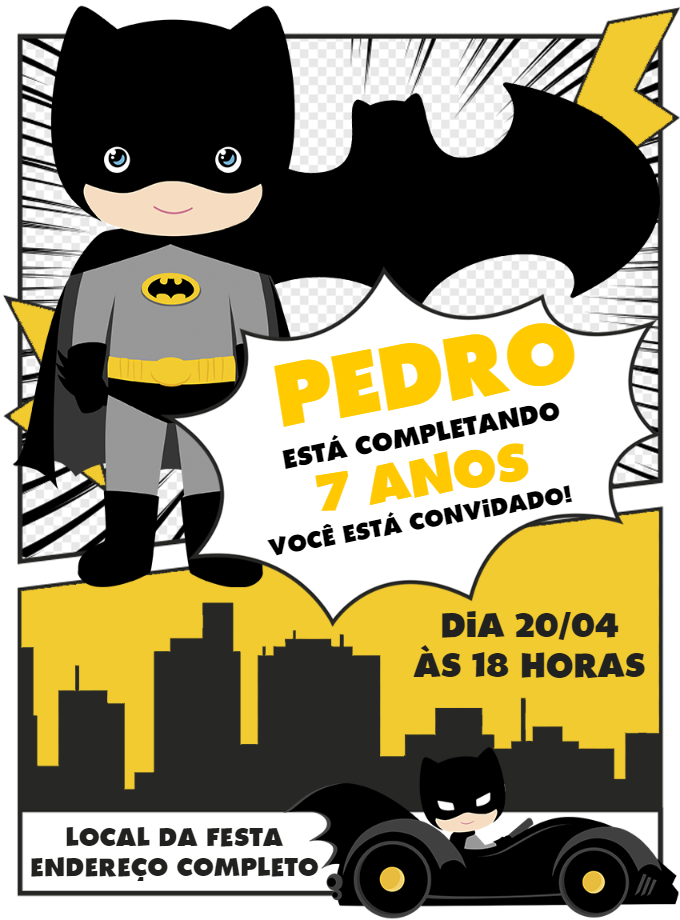 Convite de Aniversário Batman Toy Editável para Imprimir Convite de Aniversário Batman Toy Editável para Imprimir